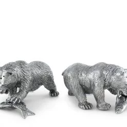 Vagabond House Pewter Fishing Bear Salt & Pepper Set