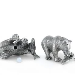 Vagabond House Pewter Fishing Bear Salt & Pepper Set