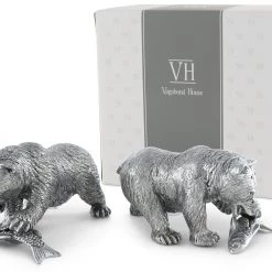 Vagabond House Pewter Fishing Bear Salt & Pepper Set