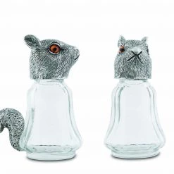 Vagabond House GIFTS FOR HIM Pewter + Glass Squirrels Salt & Pepper Set