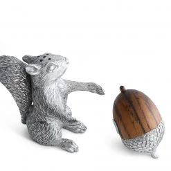Vagabond House Woodland Creatures Squirrel With Wood Acorn Salt & Pepper Set
