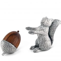 Vagabond House Woodland Creatures Squirrel With Wood Acorn Salt & Pepper Set
