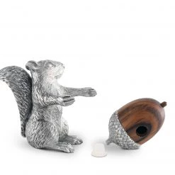 Vagabond House Woodland Creatures Squirrel With Wood Acorn Salt & Pepper Set
